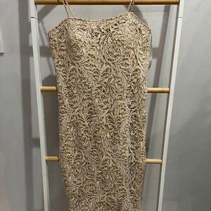 Montage by Mon Cherie Nude Lace Rhinestone Strap Dress Size 6